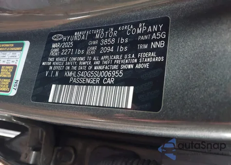 2025 Hyundai Elantra Sel Convenience from USA, damaged, VIN KMHLS4DG5SU006955